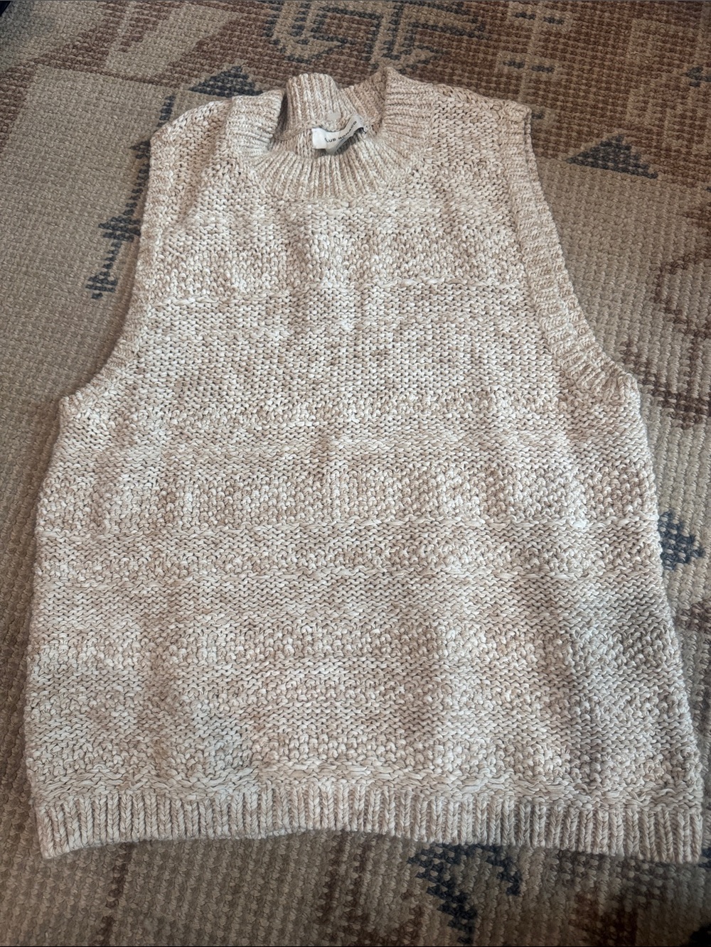 Sleeveless Knit Mock Neck Sweater Vest in Oatmeal